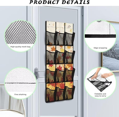 Behind Door Organizer for Dorm Room Essentials Autumn for Maple Leaves Over The Door Organizer Multi-Funtion Storage Bag Wall Hanging Storage,4 Metal Hook