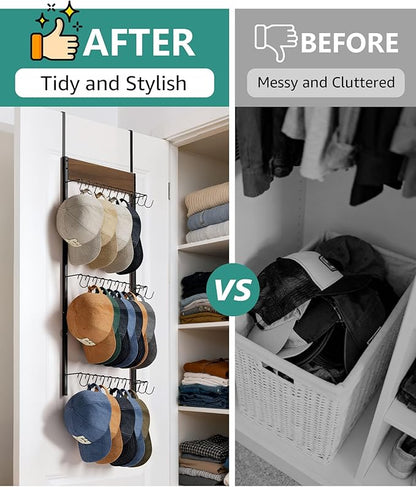 FANGSUN 3-Tier Over the Door Hat Rack with 30 Movable Hooks – Wall Mounted Hat Organizer for Baseball Cap Storage, Cap Holder Gifts for Men Dad, Christmas Presents
