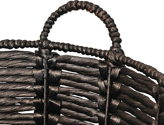 happimess BSK1003C Laurel 19.49" Bohemian Handwoven Abaca Hamper Basket with Handles, Seagrass Container for Decoration in Bedroom, Living Room, Laundry Room, Entryway, Natural, Black