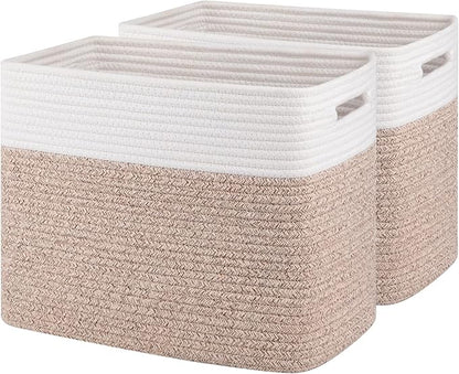 OIAHOMY Storage baskets for Shelf, Toy Storage Basket, Collapsible Storage Bins, Blanket Basket Living Room, Closet Storage for Bedroom, 15 x 9.8 x 11.8 Inches-Pack of 2-Brown, FSB-H-P-02