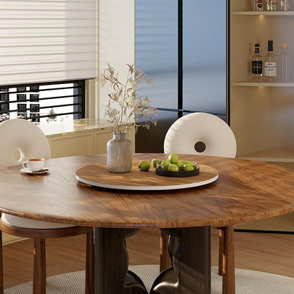 23.6" Sintered Stone Lazy Susan for Table Top- Extra Large Round Lazy Susan Organizer - Kitchen Revolution for Countertop(Walnut-Colored Wood Grain)