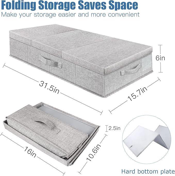 Supowin Underbed Storage Containers Bin with Lids, Large Under Bed Storage Organizer Box with Handle, Foldable Under the Storage Bags for Organizing Clothes, Shoes, Blankets, Pillows