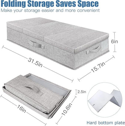 Supowin Underbed Storage Containers Bin with Lids, Large Under Bed Storage Organizer Box with Handle, Foldable Under the Storage Bags for Organizing Clothes, Shoes, Blankets, Pillows