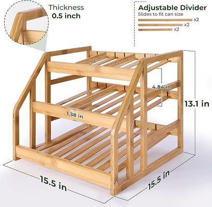 HOMESTEAD Bamboo Can Organizer for Pantry - 3 Tier Rack with Adjustable Dividers, Gravity Feed Canned Goods Organizer, 36 Cans Soda Storage