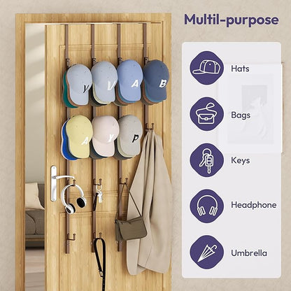 SWTYMIKI Over Door Hat Organizer - 4 Packs Metal Hanging Hat Rack with 16 Hooks Design, Baseball Cap Hanger Organizer Storage Holds up to 80 Caps for Door, Bedroom, Closet
