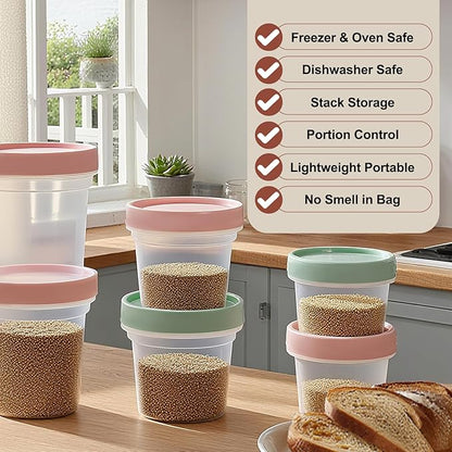 6 Pack 10oz Food Storage Containers, Plastic Containers with Twist Top Lid, Reusable Dishwasher Freezer Safe Airtight, Takeout Container - Ideal for Soup and More