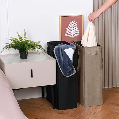 efluky Slim Laundry Basket, Narrow Laundry Hamper with Handles, Collapsible Dirty Clothes Hamper, Tall Laundry Bin for Laundry Room, Dorm and Bedroom, 12.7 Gallons(48L) Flax Brown