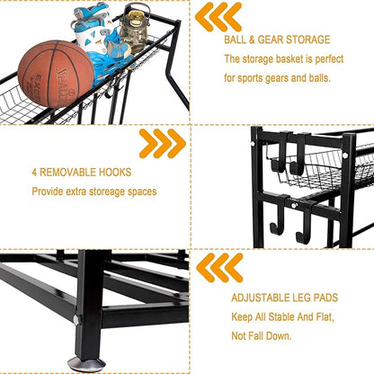 4 Bike Rack Garage,4 Bike Stand for Garage,4 Bike Storage Rack,With storage basket adjustable hooks black metal bike stand floor for most 3"- 4" tyres bikes (4 Grids)