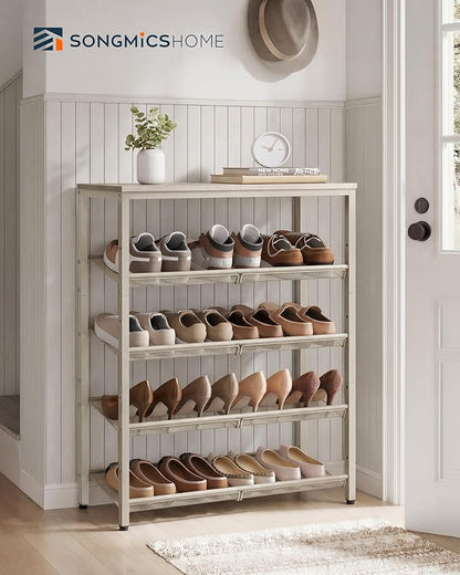 SONGMICS HOME 5 Tier Shoe Storage Organizer, Freestanding Shoe Rack, Dense Mesh, for Living Room, Bedroom, Entryway, Beige