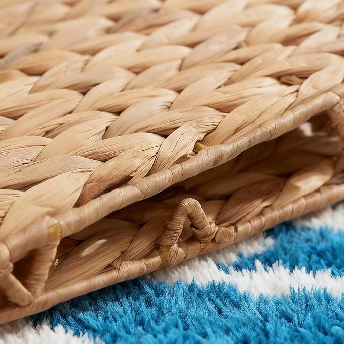 12x12in Storage Baskets,Set of 4 Water Hyacinth Baskets,Wicker Cube Baskets Laundry Organizer,Foldable Handwoven Storage Cubes,for Cube Shelf,Collapsible Laundry Baskets Pantry,Living Room,Bedroom