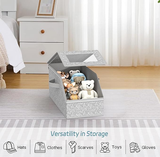 AOODA Stackable Hat Storage for Baseball Caps, Holds up to 12 Caps Hat Organizer for Closet, Sturdy Hat Boxes for Men with Cardboard, Grey