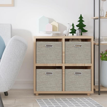 Posprica Closet Storage Bins, 4 Pack Large Closet Shelf Organizers, Linen Fabric Decorative Storage Baskets for Organizing, Foldable Storage Box for Clothes, Toy, 16.5x12x10.25 Inch-Coffee