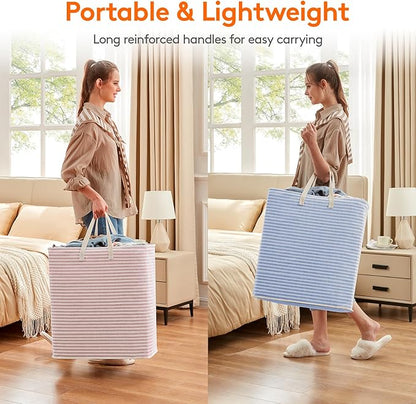 Lifewit 2 Pack Laundry Basket 100L Each, Collapsible Clothes Hamper with Reinforced Handles, Freestanding Waterproof Design for Bedroom and Laundry Room, Pink&Blue 200L Total