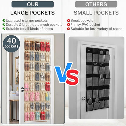 40-Pocket Over the Door Shoe Organizer - Large Mesh Pocket Hanging Shoe Organizer,Behind the Door Shoes Storage Holder Hanger