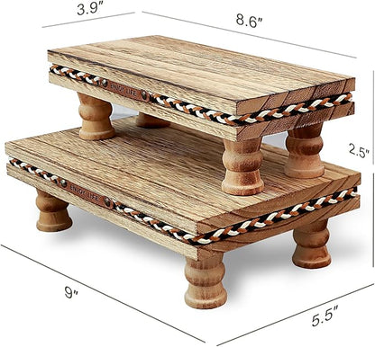 Wood Tray Pedestal Stand, Bathroom Counter Organizer, Modern Farmhouse Riser for Soap/Candle/Sponge Rustic Set （Middle+ Small
