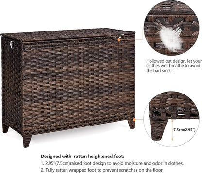 Laundry Hamper with 4 Removable Liner Bags; 176L Handwoven Rattan Laundry Basket with Lid & Heightened Feet; Clothes Hamper with Side Handles