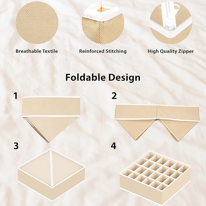Simple Houseware Closet Underwear Organizer Drawer Divider Assorted 7 Pieces, Beige