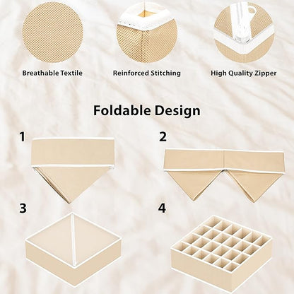 Simple Houseware Closet Underwear Organizer Drawer Divider Assorted 7 Pieces, Beige