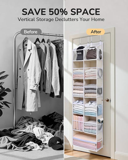 ULG Over the Door Organizer, 6-Tier Hanging Storage with Clear Windows, 19 Pockets for Closet,Bathroom & Nursery Door Organizer