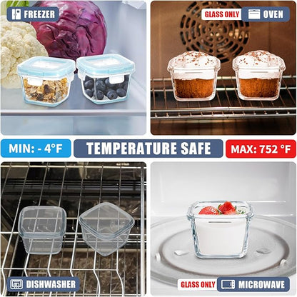 Small Glass Containers 6 Pack, 6 oz Reusable, Airtight, Leakproof Mini Food Storage Containers with Lids