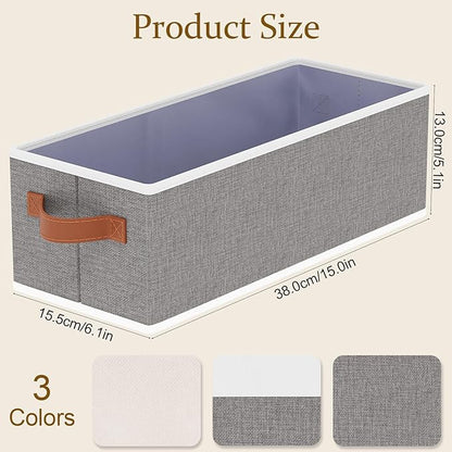 Foldable Storage Baskets, Fabric Clothes Organizer Boxes, 15 x 6 x 5 Collapsible Clothes Organizer Boxes with Handles, Gray, 5-Pack