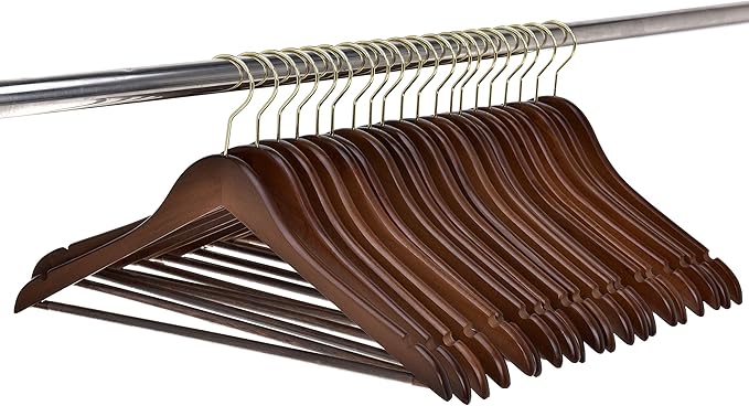 Quality Wooden Hangers - Slightly Curved Hanger 90 Pack Sets - Solid Wood Coat Hangers with Stylish Chrome Hooks - Heavy-Duty Clothes, Jacket, Shirt, Pants, Suit Hangers (Walnut - Gold Hook, 90)