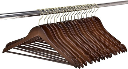 Quality Wooden Hangers - Slightly Curved Hanger 90 Pack Sets - Solid Wood Coat Hangers with Stylish Chrome Hooks - Heavy-Duty Clothes, Jacket, Shirt, Pants, Suit Hangers (Walnut - Gold Hook, 90)