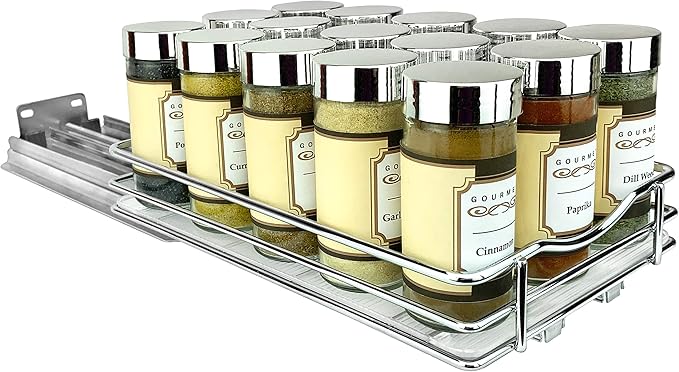 LYNK PROFESSIONAL® Pull Out Spice Organization for Cabinets - 6-3/8 inch Wide – Spice Rack for Inside Cabinets, Slide Out Spice Rack Organizer for cabinet – Pull Out Spice Rack, Sliding 1 Tier Chrome