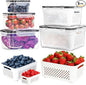 PRAKI 5-Pack Large Fruit Storage Containers for Fridge with Removable Colander, 2 in 1 Produce Storage Containers, BPA-Free Fridge Organizers and Storage Keep Fruits, Vegetables, Berry Fresh Longer