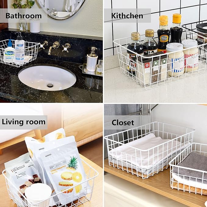 4 Pack Deep Freezer Organizer Bins Stackable Wire Basket for Organizing Metal Wire Storage Baskets for Pantry, Freezer Baskets for Chest Freezer, Upright Freezer