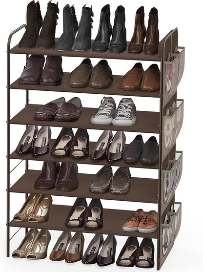 Simple Houseware 6-Tier Shoe Rack Storage Organizer w/Side Hanging Bag, Bronze