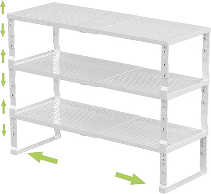 Jojocross Expandable Adjustable Stackable Kitchen Organizer, Spice Rack,Metal Pantry Storage Shelves Racks,Counter Shelf for Cabinets, Countertop, Cupboard(3 Packs/Large/White)