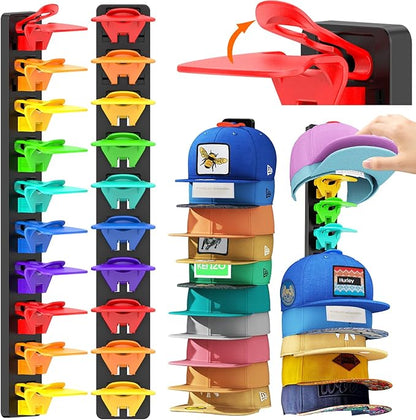 AXU 2 Pack Hat Organizer for Baseball Caps, Hat Rack for Wall (Rainbow)