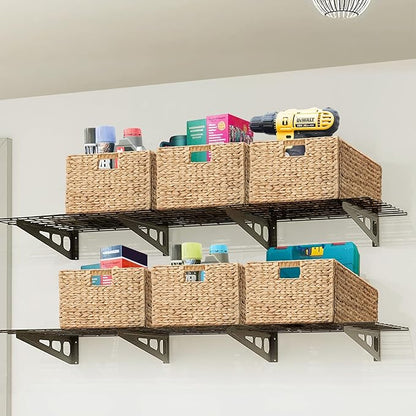 eHemco Extra Large Woven Hyacinth Wicker Storage Baskets with Iron Wire Frame, 16.1"x12.6"x9.5", Natural, Set of 2