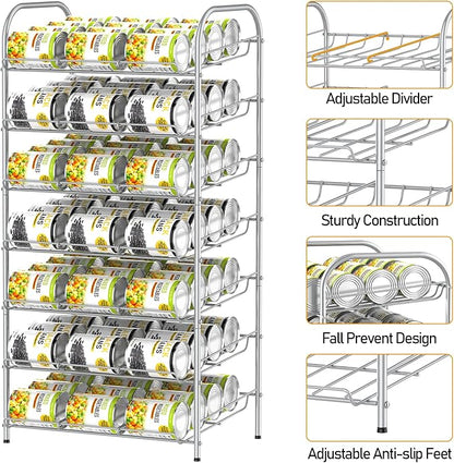 DOMYDEVM Can Rack Storage Organizer, 7 Tier Canned Goods Organizer, Silver Beverage Soda Holder Holds up to 84 Can, Can Drink Storage Organizer for Pantry Kitchen