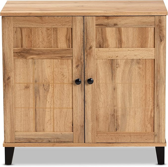 Baxton Studio Glidden Modern and Contemporary Oak Brown Finished Wood 2-Door Shoe Storage Cabinet