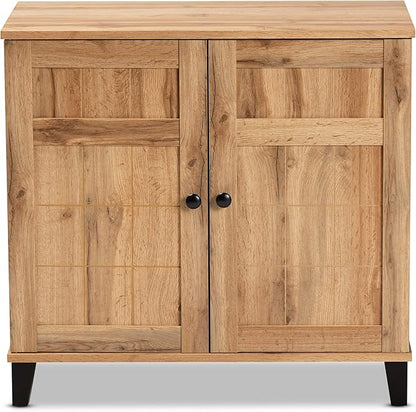 Baxton Studio Glidden Modern and Contemporary Oak Brown Finished Wood 2-Door Shoe Storage Cabinet