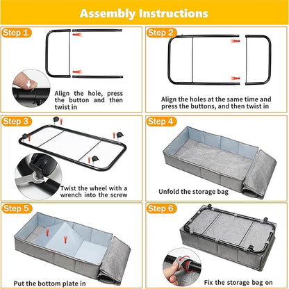Large Sturdy Under Bed Storage with Wheels, 2 Pack 50L Rolling Underbed Storage Bins, Under Bed Containers Drawer with Metal Bottom Support, Bedroom Organizer with Lids for Clothes, Shoes, Blankets