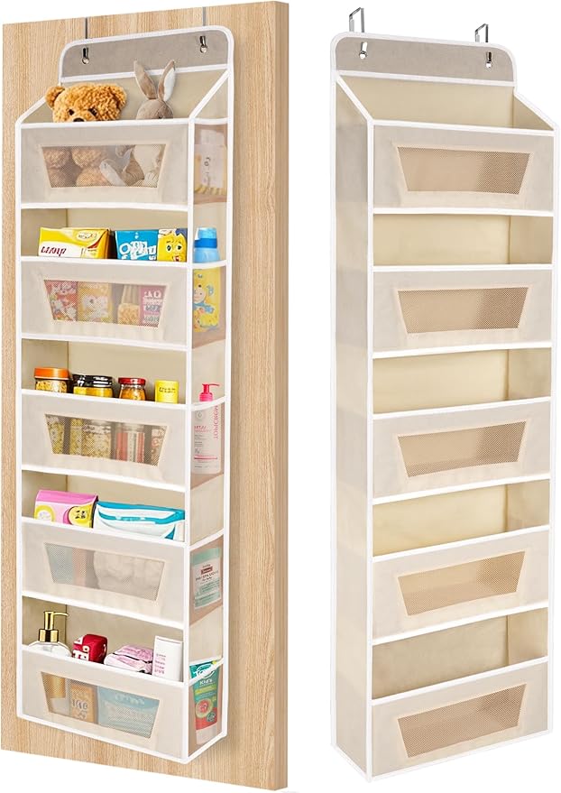 Meolsaek Over the Door Organizer, 5 Tier Back of Door Organizer, 46lbs Load and Anti-Tilt Design, Hanging Door Organizer Perfect for Closet Organizers, Bathroom Storage