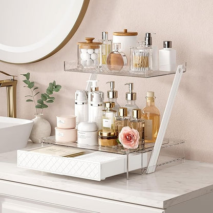 Makeup Organizer Countertop with Drawers & Lid, Skincare Organizer for Vanity, Large Cosmetic Organizer & Display Cases and Storage for Bathroom & Desktop. Perfect for Girl Women Mom Gifts