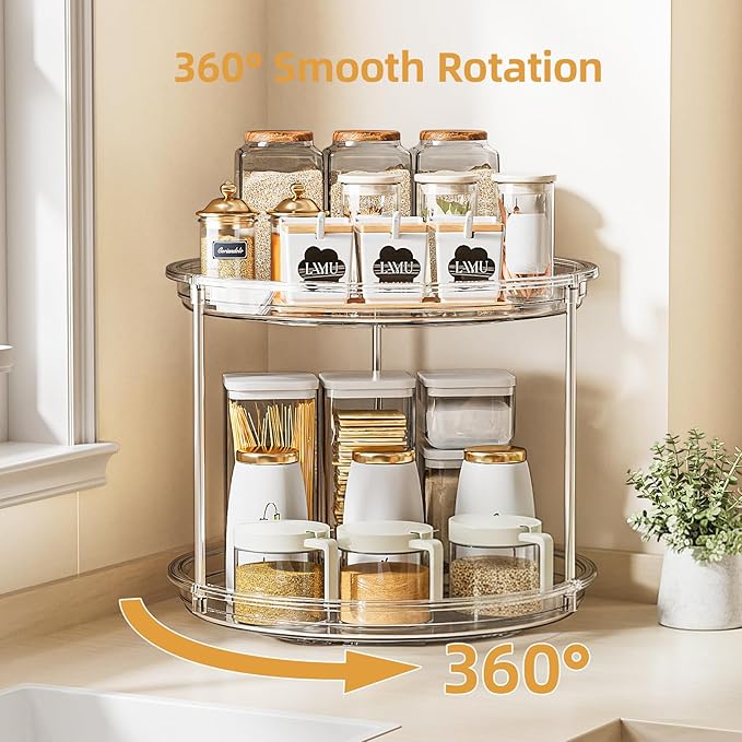 LAMU 2 Tier Lazy Susan Turntable Organizer for Cabinet, 9'' Rotating Spice Rack for Kitchen, Pantry, Countertop, Bathroom, Vanity, Under Sink, Medicine Cabinet Organizer, 3 Pack