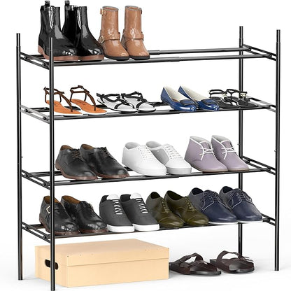 Simple Houseware Space-Saving 4-Tier Shoe Rack - Expandable & Stackable Metal Footwear Organizer for Entryway or Closet, Black