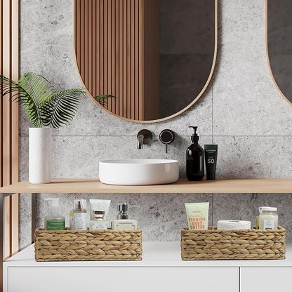 Water Hyacinth Basket for Toilet Paper, Wicker Baskets for Storage Bathroom Counter, Storage Basket With 3 Compartments, Restroom Bathroom Baskets Tray Vanity Organizer (Water Hyacinth)