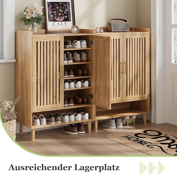 Shoe Cabinet, Large 6-Tier Shoe Storage Cabinet with Louvered 2 Doors, 44" Tall Freestanding Entryway Shoe Cabinet with Adjustable Shelves, Modern Shoe Organizer Cabinet, Shoe Rack Cabinet (Oak)