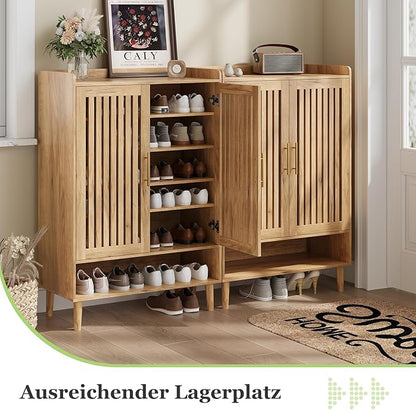 Shoe Cabinet, Large 6-Tier Shoe Storage Cabinet with Louvered 2 Doors, 44" Tall Freestanding Entryway Shoe Cabinet with Adjustable Shelves, Modern Shoe Organizer Cabinet, Shoe Rack Cabinet (Oak)