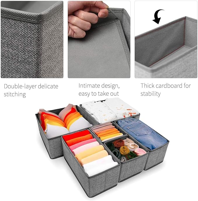 12 Pack Drawer Organizers for Clothing, Foldable Clothes Storage Box Closet Dresser Drawer Organizers Dividers, Bedroom Organization Fabric Bins for Baby Clothes Underwear Sock Bra Ties (Grey)