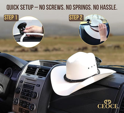 Car Cowboy Hat Holder for Truck – Easy-to-Use, Cotton Rope, Strong Suction Car Hat Holder Cowboy, Western Style – Keeps Gear Safe from Damage. (3-Pack)