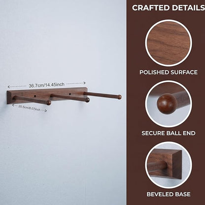 Hat Rack for Baseball Caps, Black Walnut Hat Organizer, Holds 30 Caps, Wall Mounted with Expansion Bolts or Adhesive