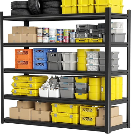 48''W Garage Shelving,3300LBS Heavy Duty Garage Shelving,63"H Industrial Shelving,Adjustable Storage Shelf Unit with Double Layer Posts for Garage,Basement,Warehouse,Commercial,Black 5 Tier