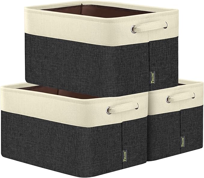 BALEINE 3 Pack Fabric Closet Storage Bins for Shelves, Linen Closet Organizers and Storage, Decorative Baskets for Organizing, Shelf, Clothes, Home, Office (Black, 15"x11"x9.5")